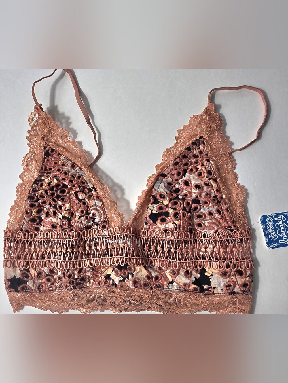 Free People Emma Bralette Eyelet Lace Rust XS NWT